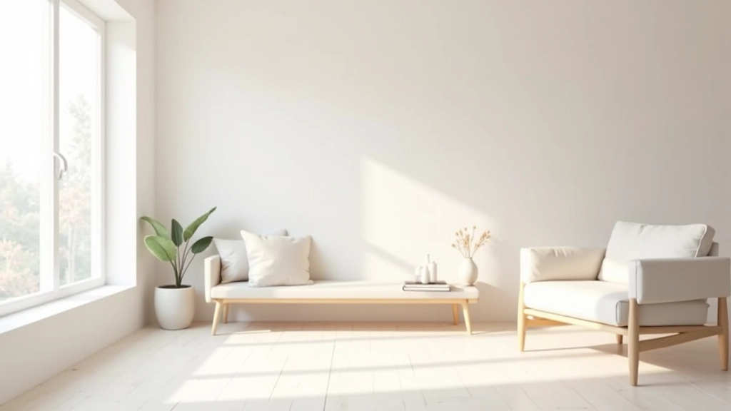 Ambiente minimalista con arredamento semplice e spazi vuoti